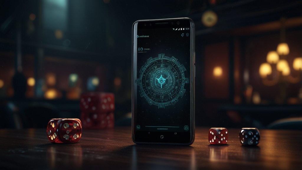 Android-telefoon met APK-installatie en beveiligingssymbolen in een casino-sfeer