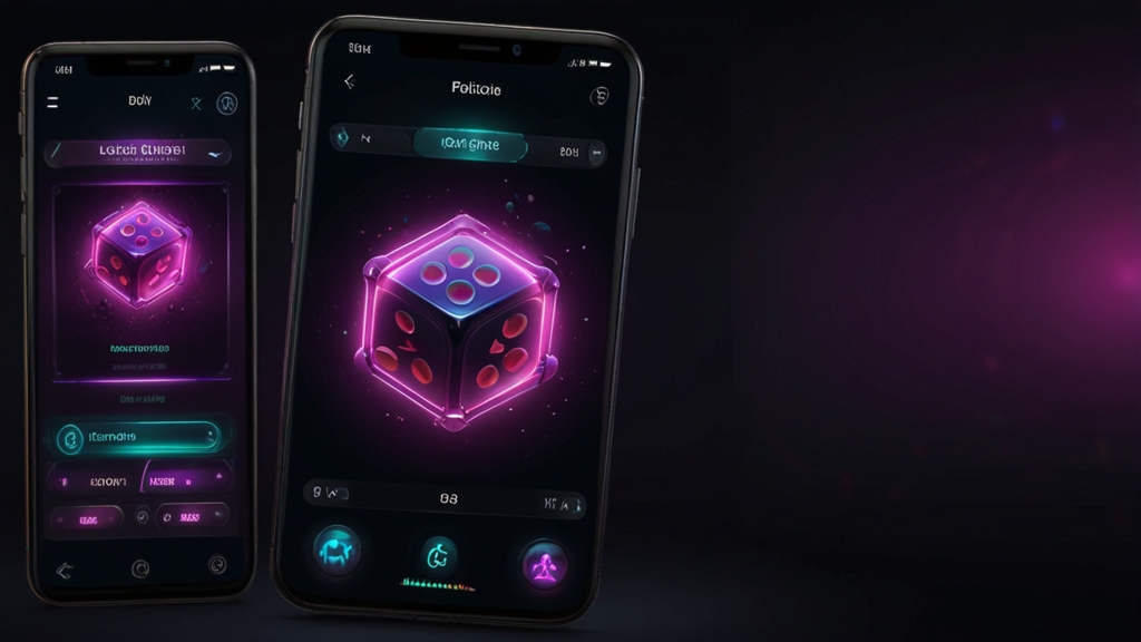 Mobiele spelinterface met knoppen, animaties en donkere casino-uitstraling