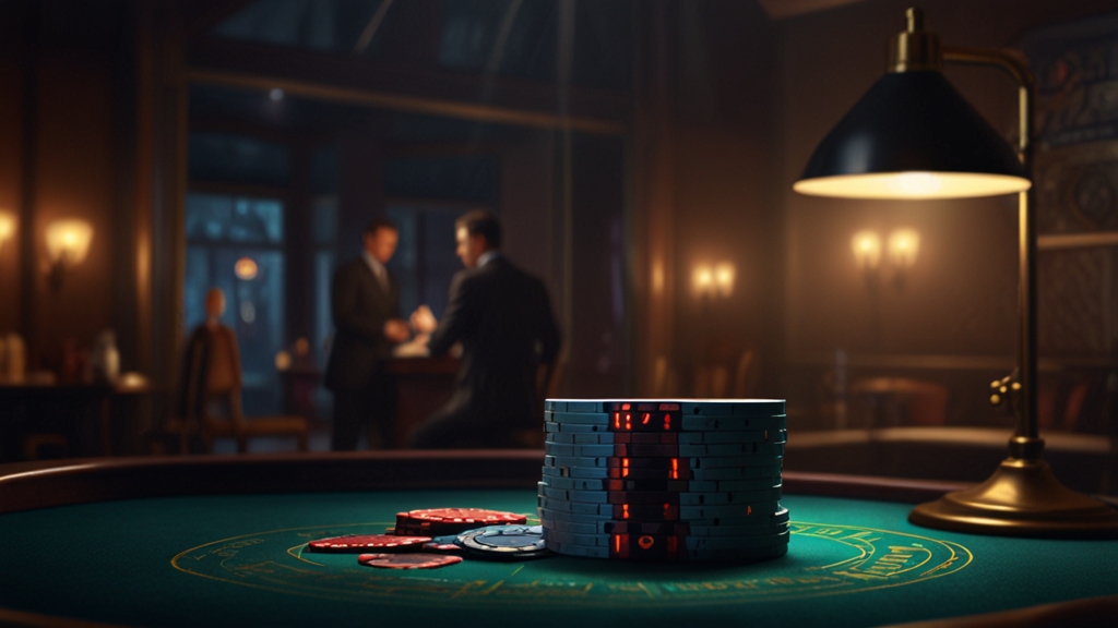 Voucher wordt gecontroleerd en verzilverd in een donkere casino-omgeving
